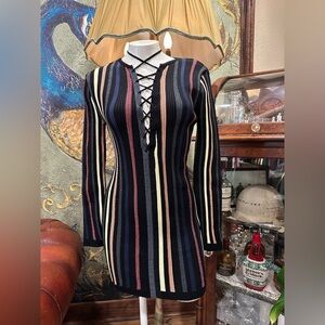 NWOT ANIMALE STRIPE BODYCONE  MINI DRESS WITH METALLIC ACCENTS. STRECHY